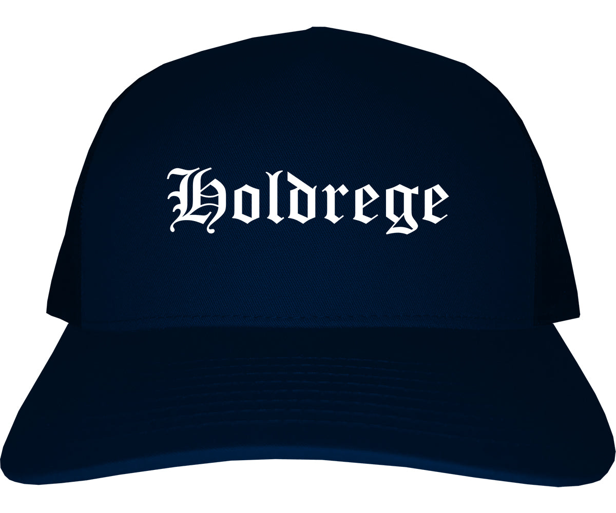 Holdrege Nebraska NE Old English Mens Trucker Hat Cap Navy Blue