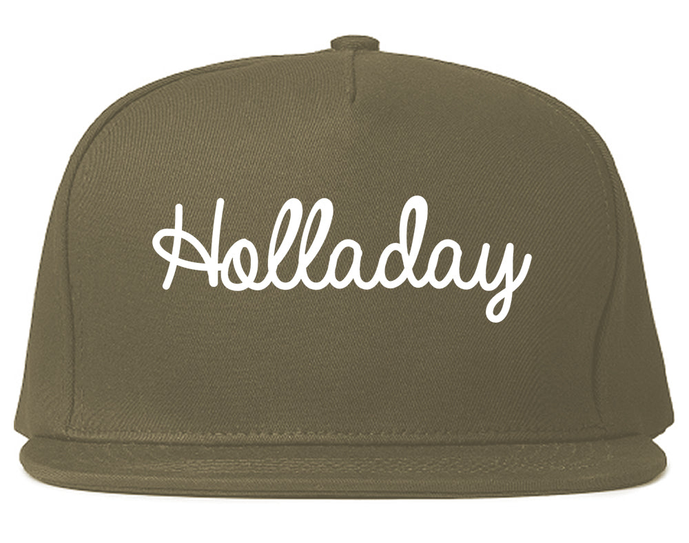 Holladay Utah UT Script Mens Snapback Hat Grey