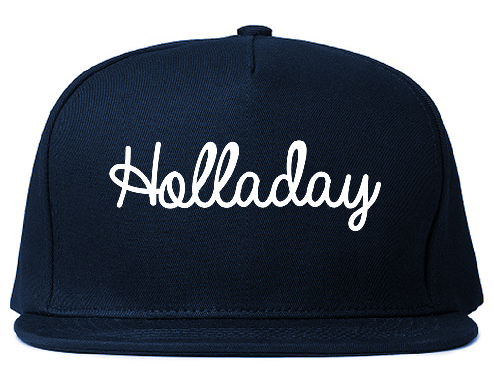Holladay Utah UT Script Mens Snapback Hat Navy Blue
