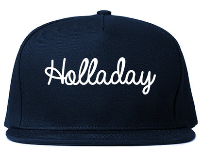 Holladay Utah UT Script Mens Snapback Hat Navy Blue