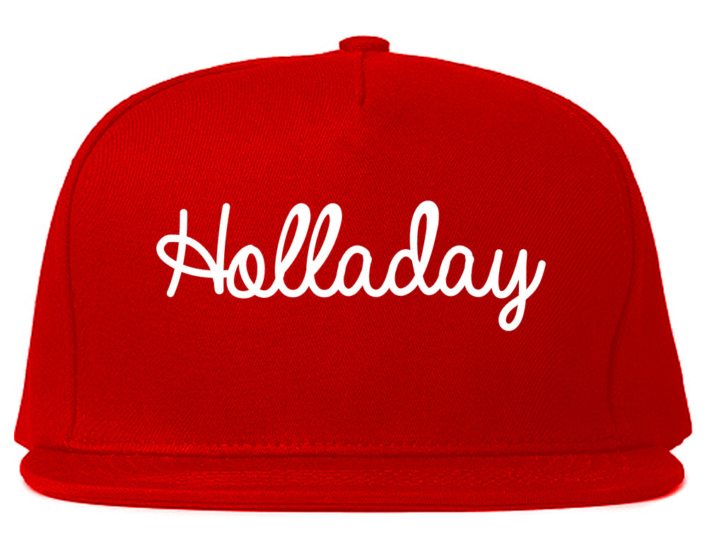 Holladay Utah UT Script Mens Snapback Hat Red