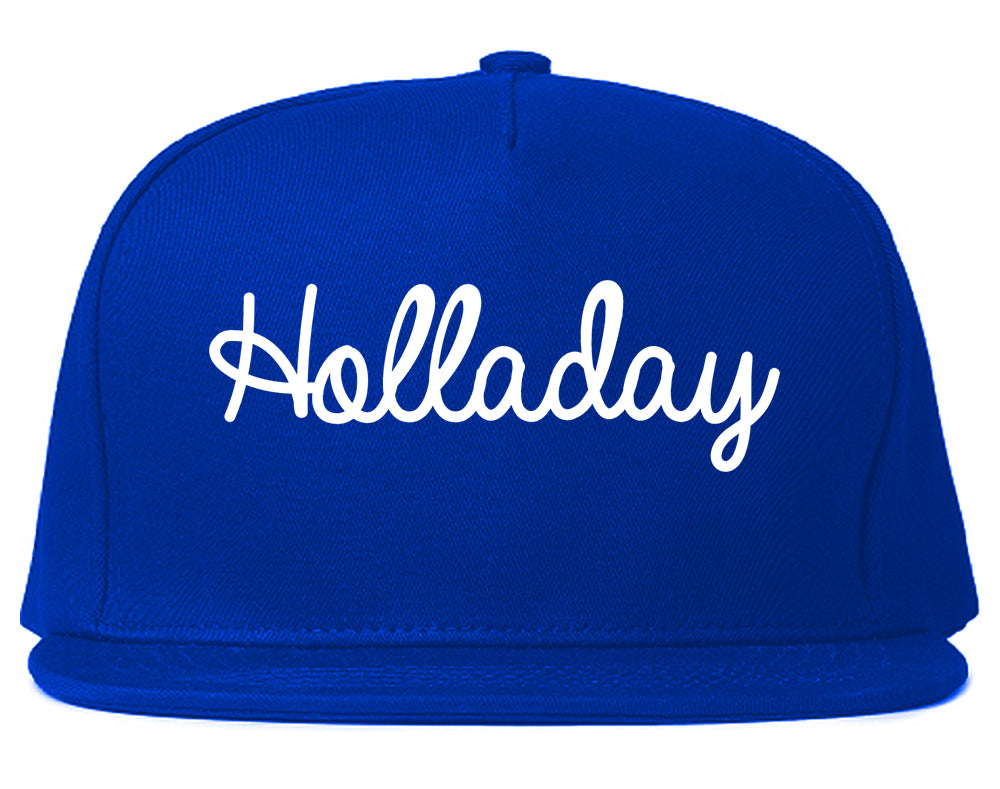 Holladay Utah UT Script Mens Snapback Hat Royal Blue