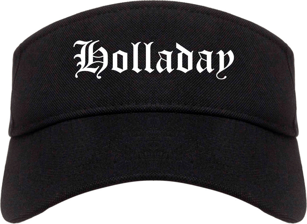 Holladay Utah UT Old English Mens Visor Cap Hat Black