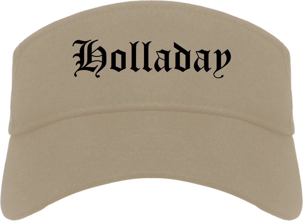 Holladay Utah UT Old English Mens Visor Cap Hat Khaki