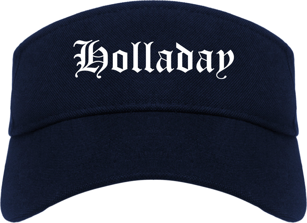 Holladay Utah UT Old English Mens Visor Cap Hat Navy Blue