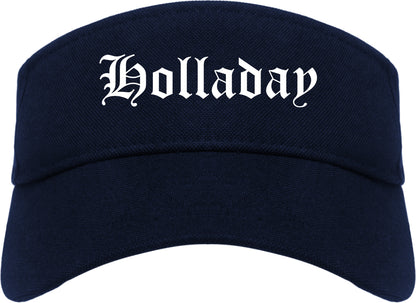 Holladay Utah UT Old English Mens Visor Cap Hat Navy Blue