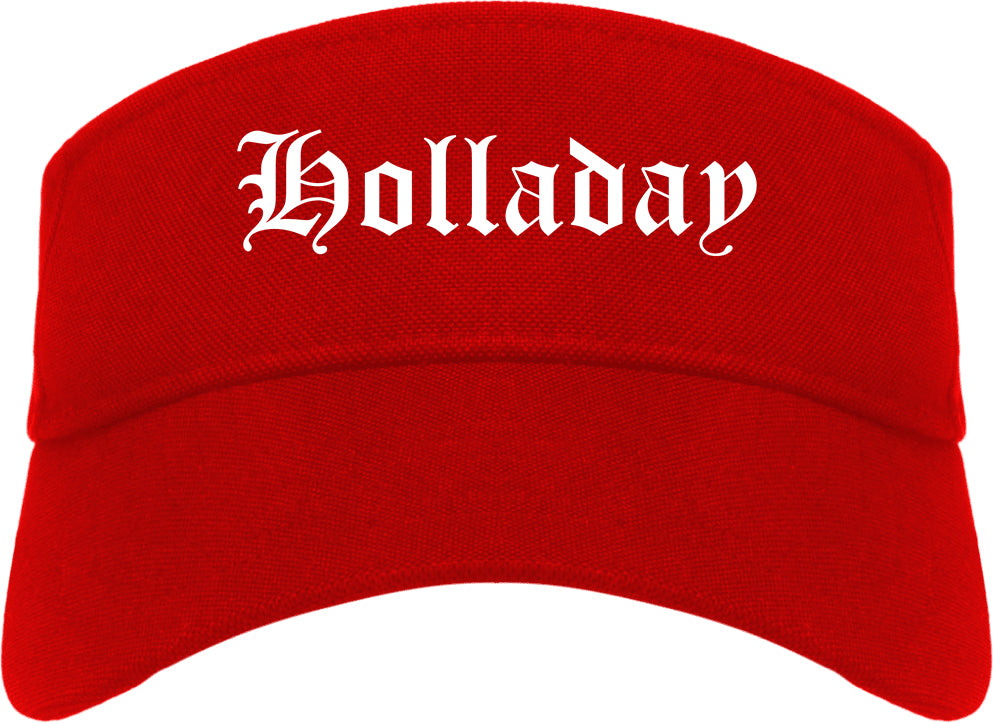 Holladay Utah UT Old English Mens Visor Cap Hat Red
