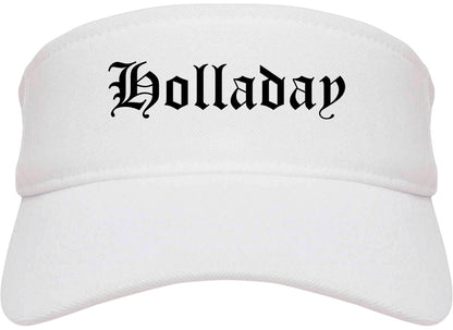 Holladay Utah UT Old English Mens Visor Cap Hat White