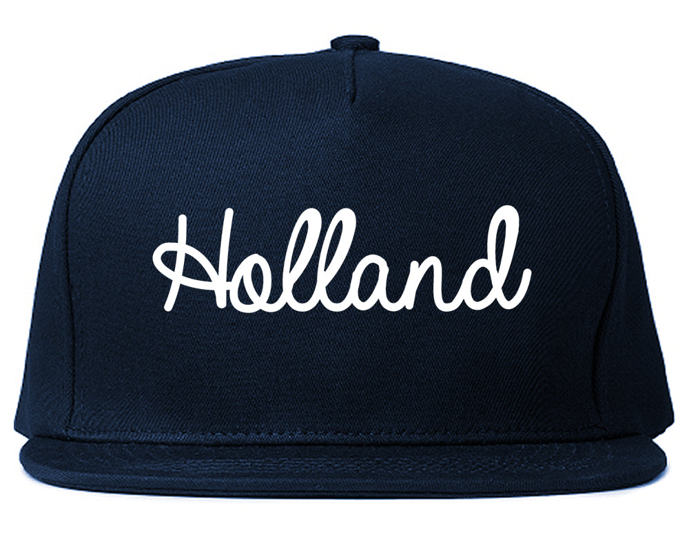 Holland Michigan MI Script Mens Snapback Hat Navy Blue