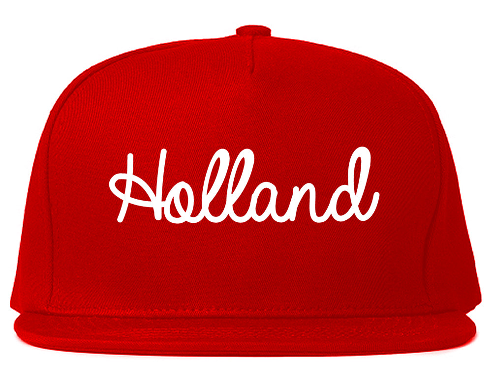 Holland Michigan MI Script Mens Snapback Hat Red