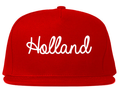 Holland Michigan MI Script Mens Snapback Hat Red