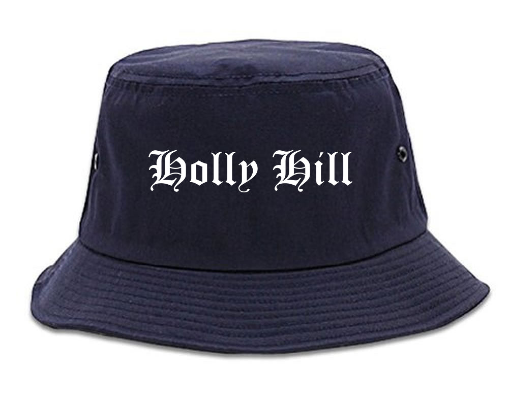 Holly Hill Florida FL Old English Mens Bucket Hat Navy Blue