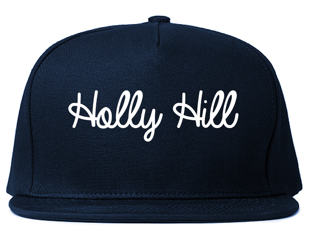 Holly Hill Florida FL Script Mens Snapback Hat Navy Blue