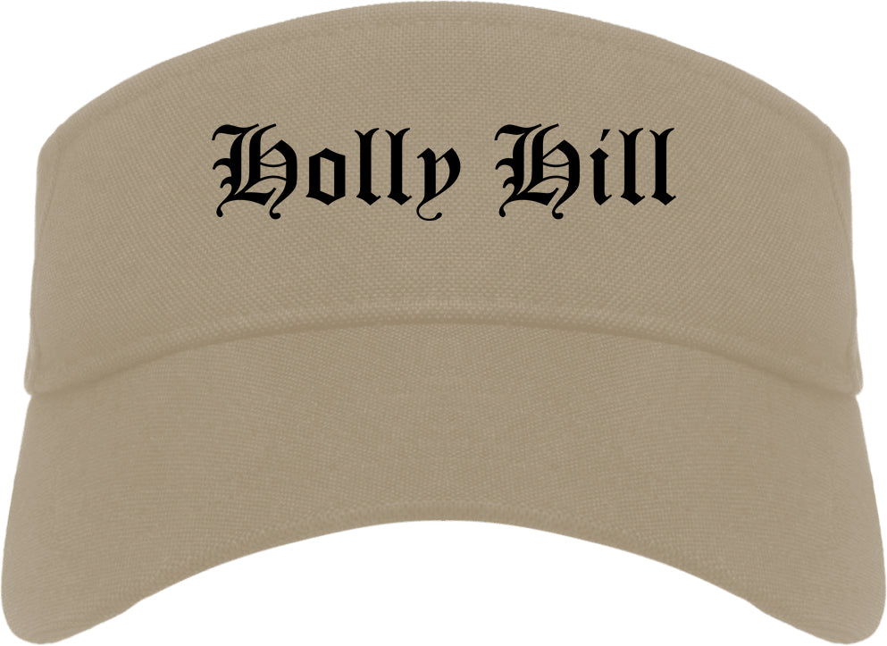 Holly Hill Florida FL Old English Mens Visor Cap Hat Khaki