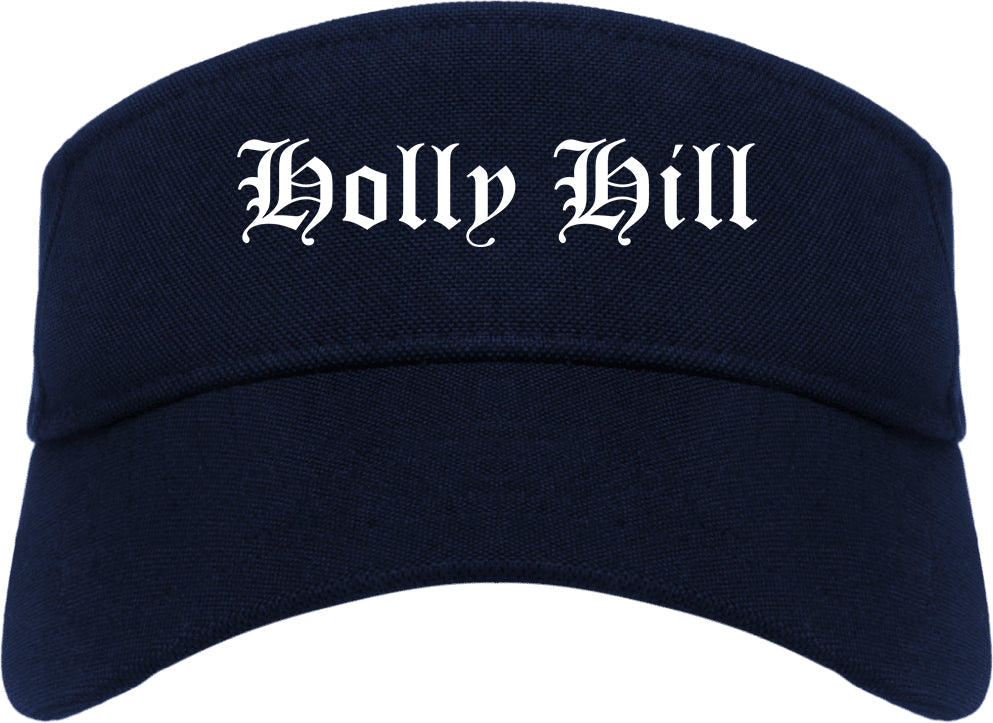 Holly Hill Florida FL Old English Mens Visor Cap Hat Navy Blue