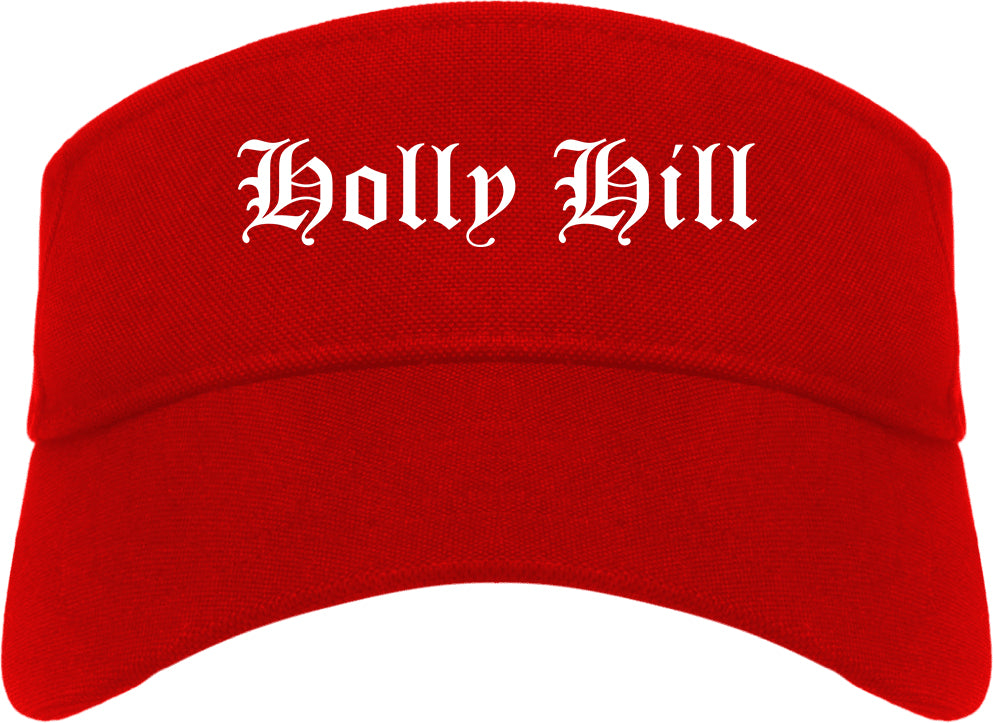 Holly Hill Florida FL Old English Mens Visor Cap Hat Red