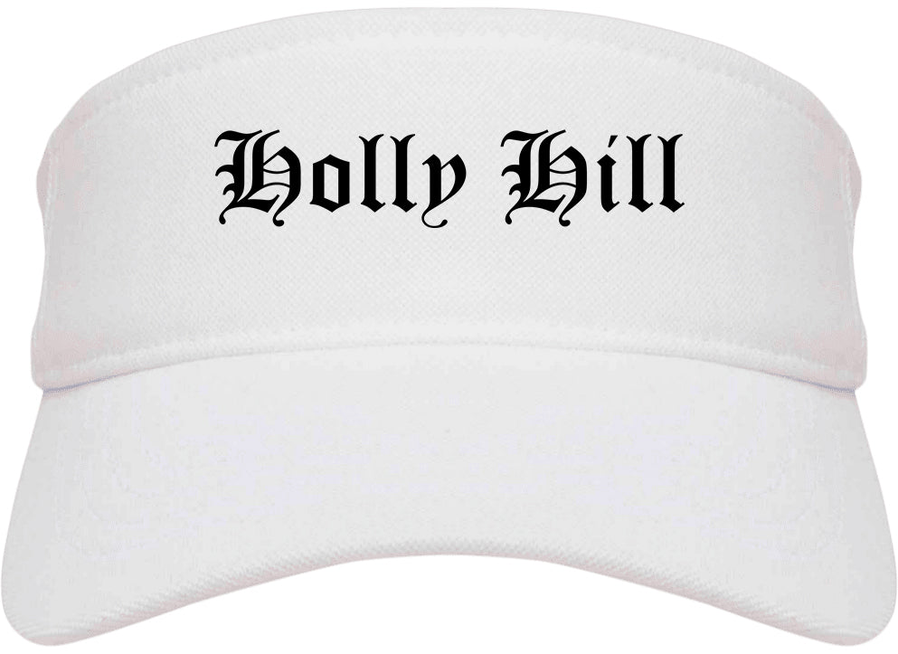 Holly Hill Florida FL Old English Mens Visor Cap Hat White