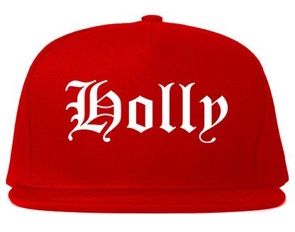 Holly Michigan MI Old English Mens Snapback Hat Red