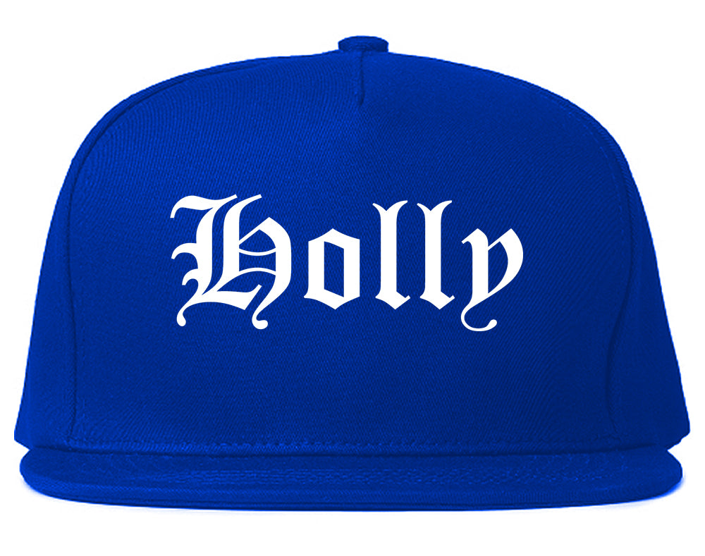 Holly Michigan MI Old English Mens Snapback Hat Royal Blue