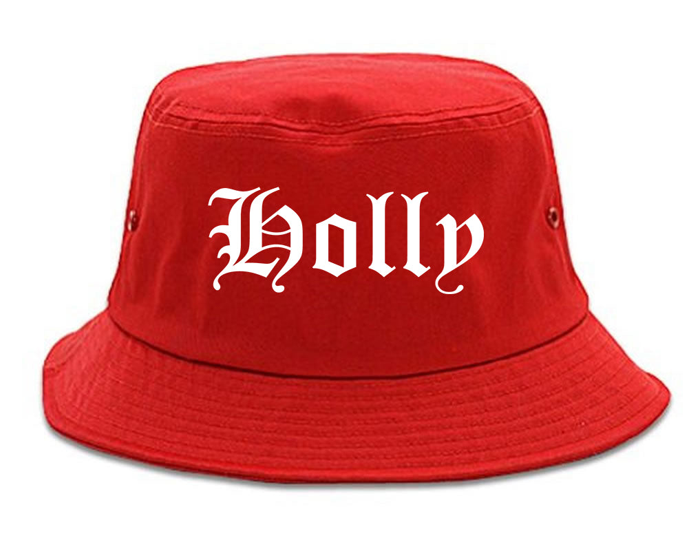 Holly Michigan MI Old English Mens Bucket Hat Red