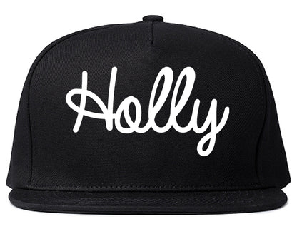 Holly Michigan MI Script Mens Snapback Hat Black
