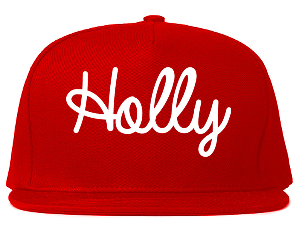 Holly Michigan MI Script Mens Snapback Hat Red
