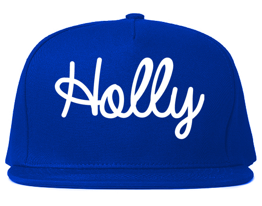 Holly Michigan MI Script Mens Snapback Hat Royal Blue