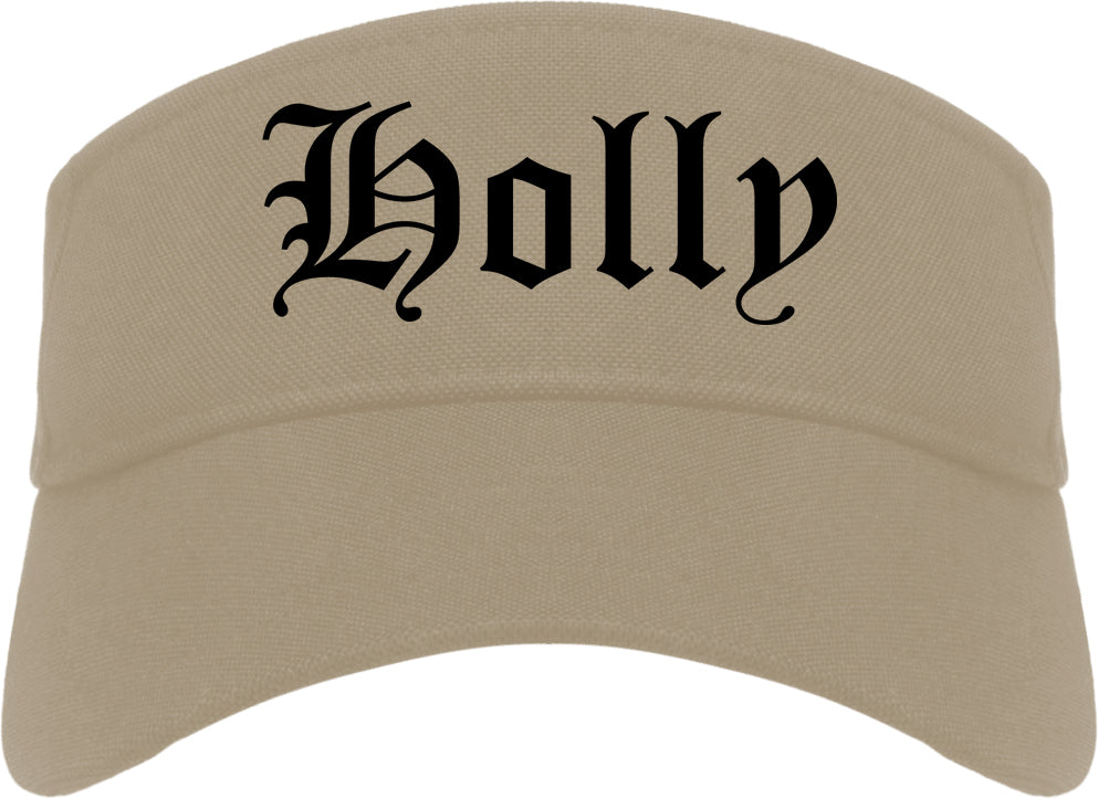 Holly Michigan MI Old English Mens Visor Cap Hat Khaki