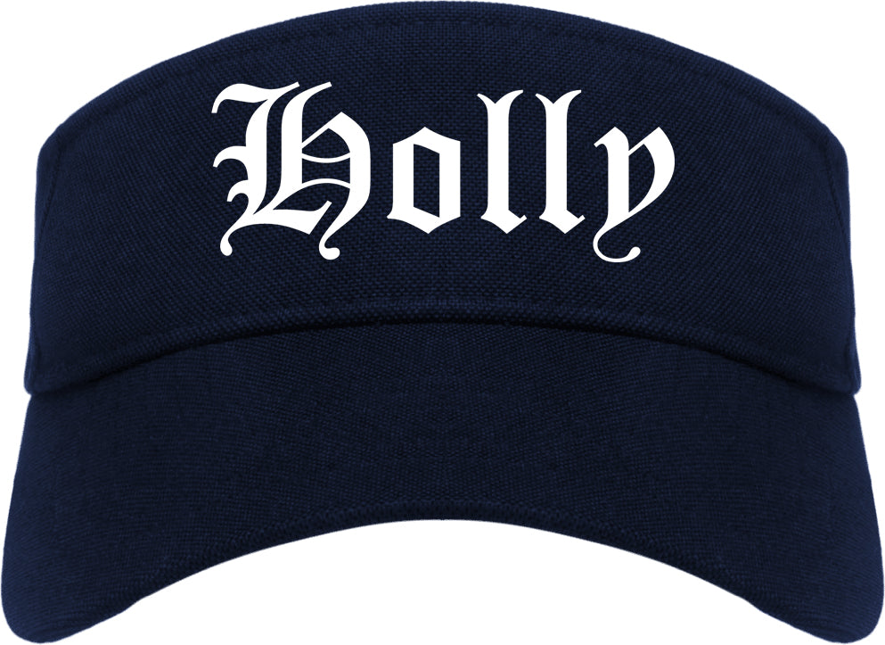 Holly Michigan MI Old English Mens Visor Cap Hat Navy Blue