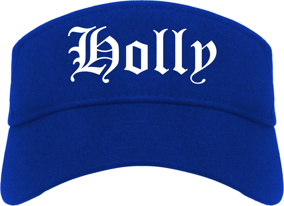 Holly Michigan MI Old English Mens Visor Cap Hat Royal Blue