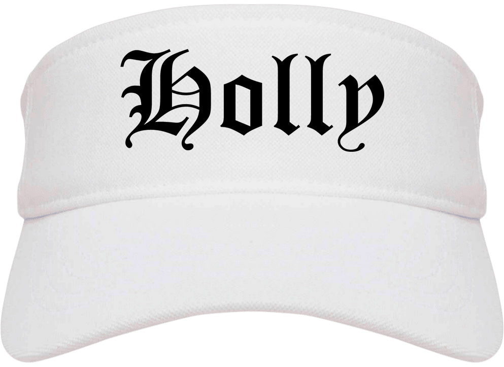 Holly Michigan MI Old English Mens Visor Cap Hat White