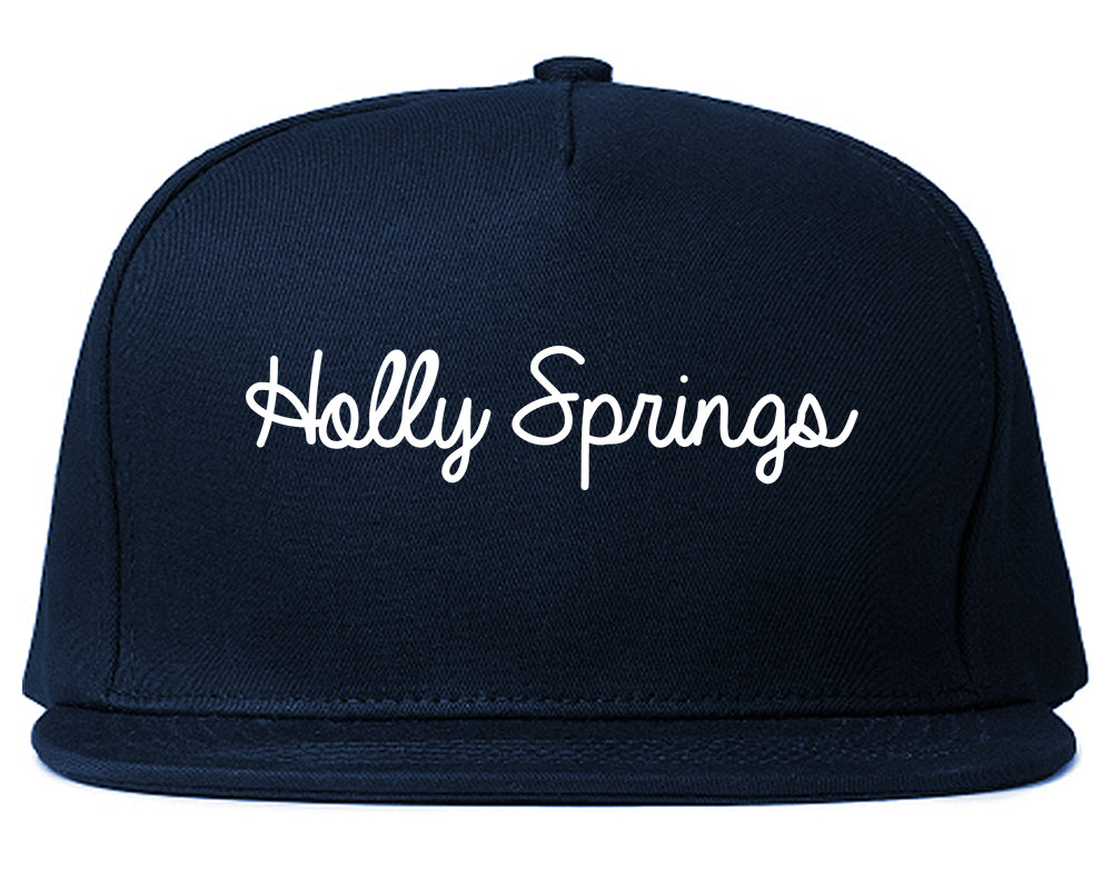 Holly Springs North Carolina NC Script Mens Snapback Hat Navy Blue