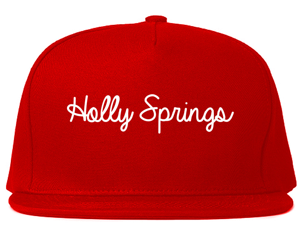 Holly Springs North Carolina NC Script Mens Snapback Hat Red