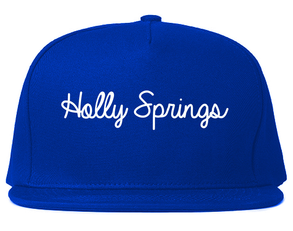 Holly Springs North Carolina NC Script Mens Snapback Hat Royal Blue