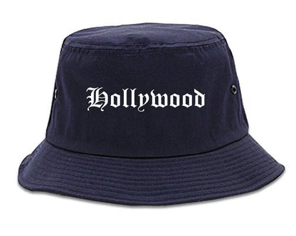 Hollywood Florida FL Old English Mens Bucket Hat Navy Blue