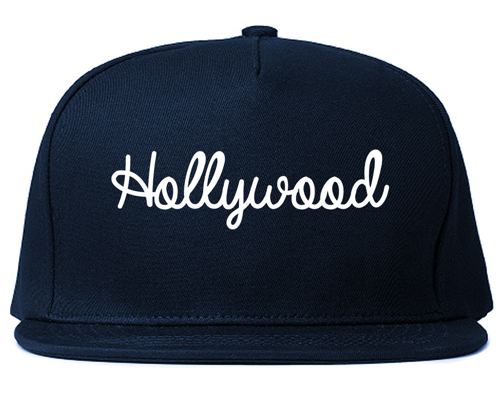 Hollywood Florida FL Script Mens Snapback Hat Navy Blue