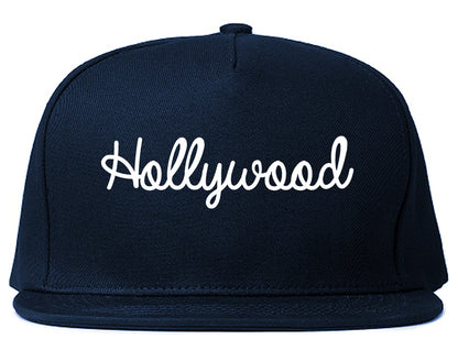 Hollywood Florida FL Script Mens Snapback Hat Navy Blue