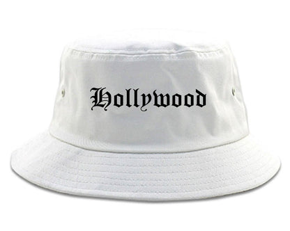 Hollywood Florida FL Old English Mens Bucket Hat White