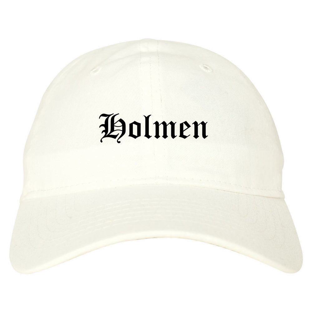 Holmen Wisconsin WI Old English Mens Dad Hat Baseball Cap White