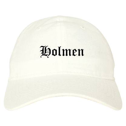Holmen Wisconsin WI Old English Mens Dad Hat Baseball Cap White