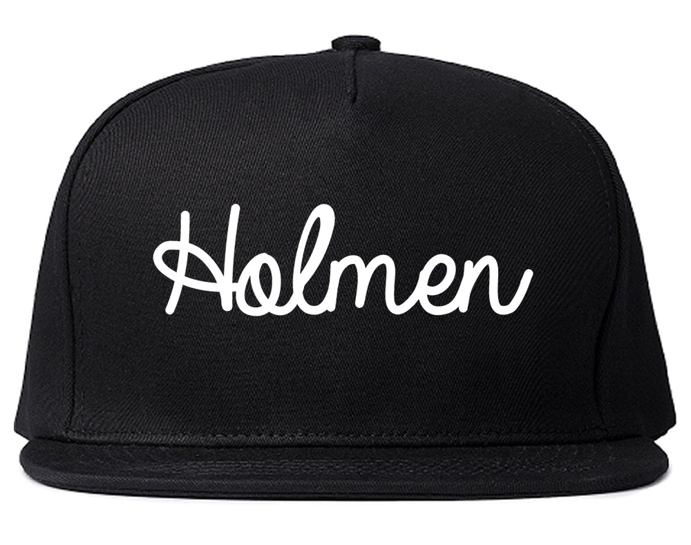 Holmen Wisconsin WI Script Mens Snapback Hat Black