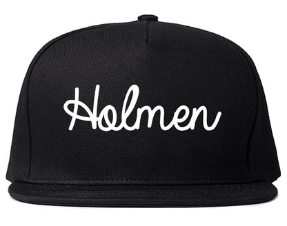 Holmen Wisconsin WI Script Mens Snapback Hat Black