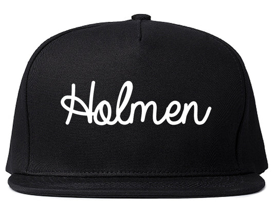 Holmen Wisconsin WI Script Mens Snapback Hat Black