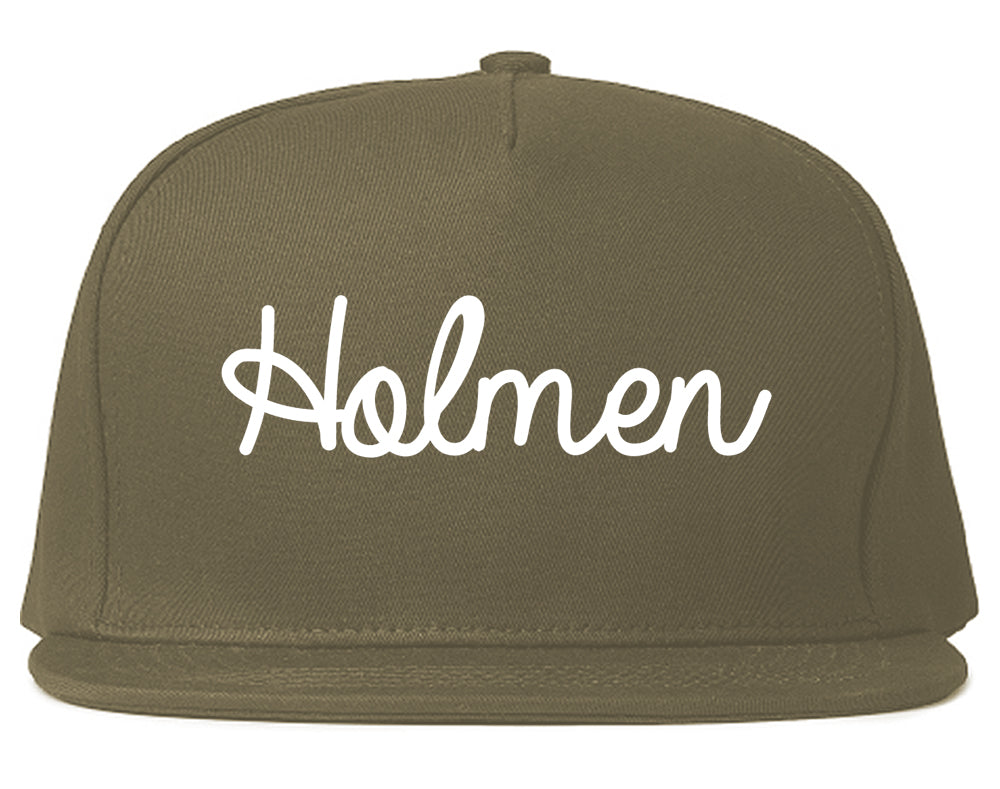 Holmen Wisconsin WI Script Mens Snapback Hat Grey