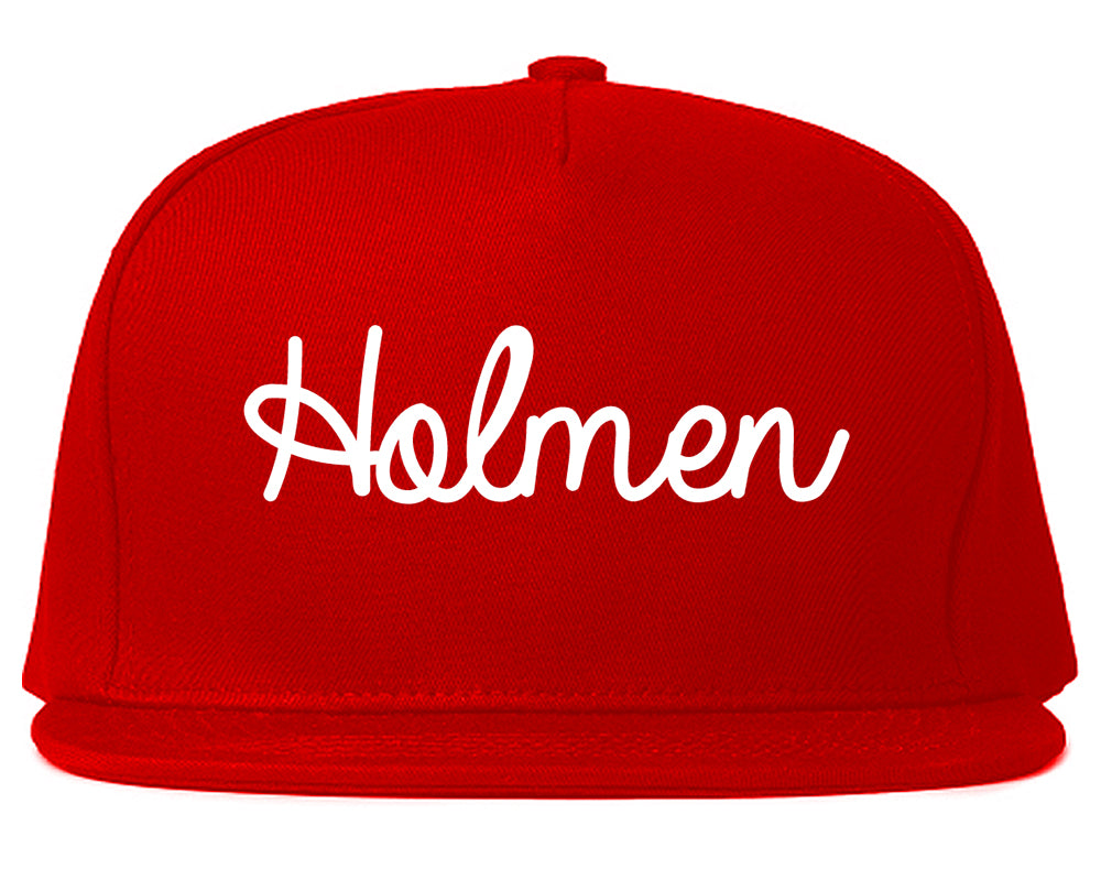 Holmen Wisconsin WI Script Mens Snapback Hat Red