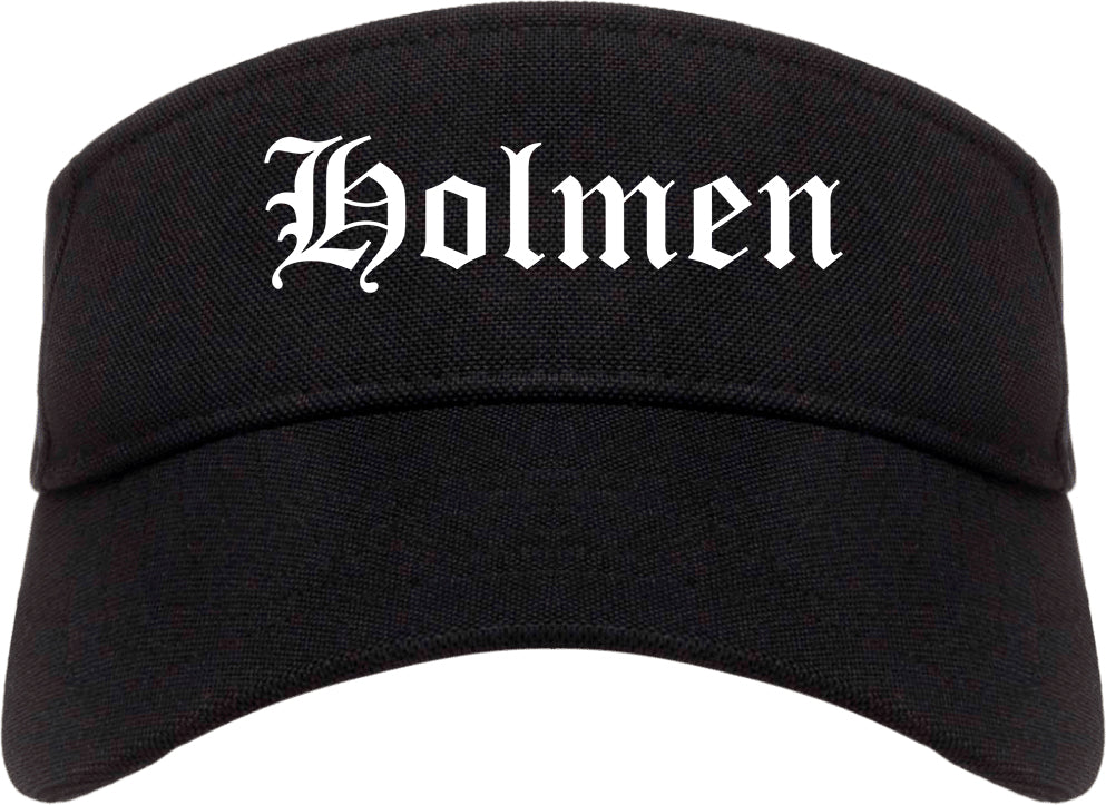 Holmen Wisconsin WI Old English Mens Visor Cap Hat Black