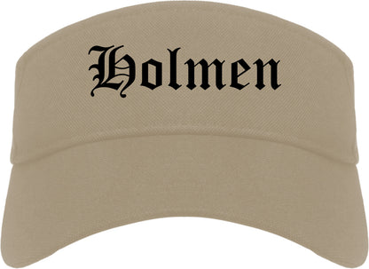 Holmen Wisconsin WI Old English Mens Visor Cap Hat Khaki