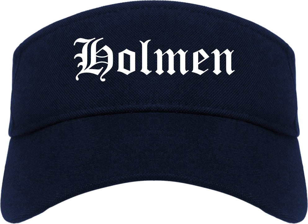 Holmen Wisconsin WI Old English Mens Visor Cap Hat Navy Blue