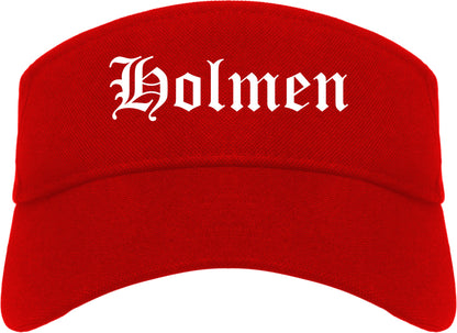 Holmen Wisconsin WI Old English Mens Visor Cap Hat Red