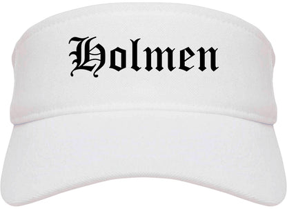 Holmen Wisconsin WI Old English Mens Visor Cap Hat White